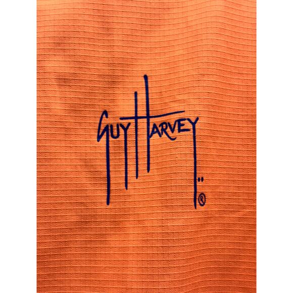 Guy Harvey Mens Size Large Orange Vent Back Button Up Short Sleeve Fishing Shirt - Picture 2 of 7